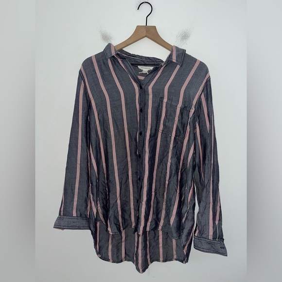 BeachLunchLounge Button Down Blouse Size XL Womens Shirt Striped Pocket - Picture 8 of 8